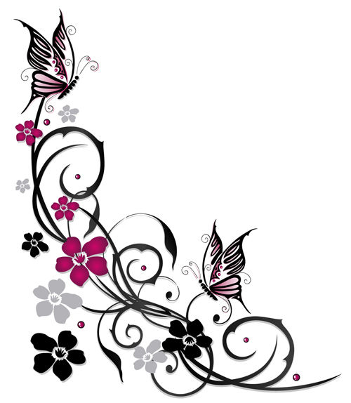 Ornament floral with butterflies vectors material 03  