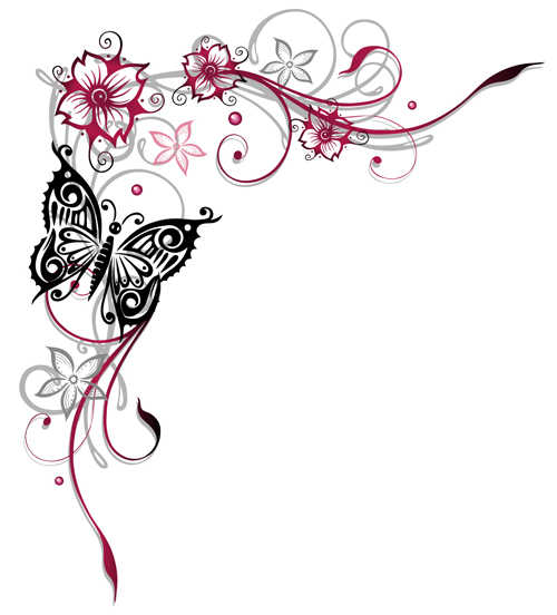 Ornament floral with butterflies vectors material 13  
