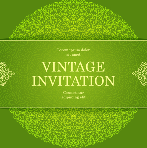Ornate floral invitation card green styles vector 15  