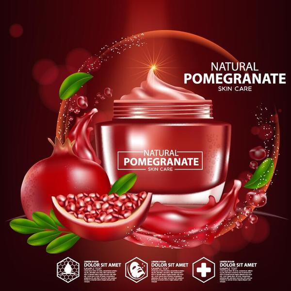 Pomegranate soins de la peau cosmétique publicité affiche vecteurs 03  