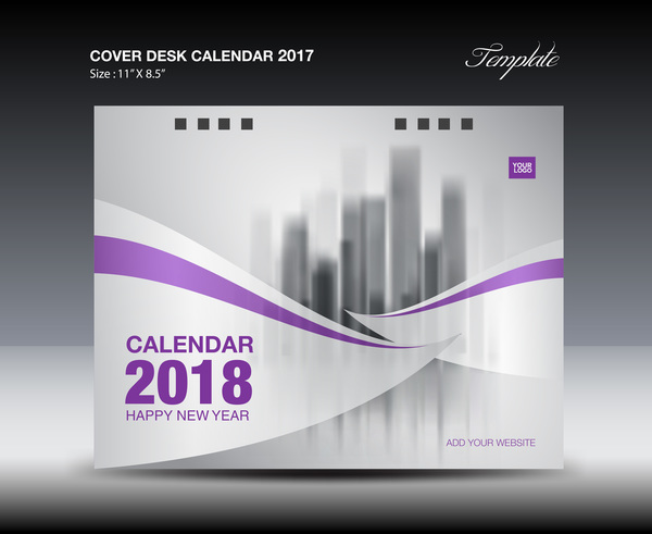 Purple cover desk calendar 2018 vector material 05  