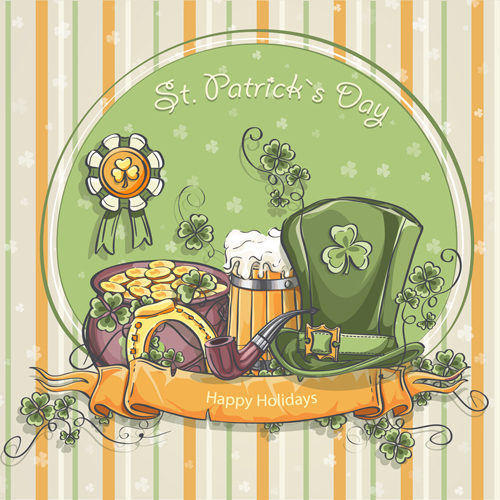 St Patrick Day hand drawn vector background 03  