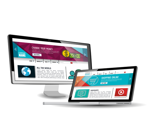 Website template computer and mobile side style vector 08  