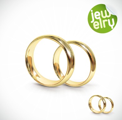 Golden glow wedding rings elements vector 03  