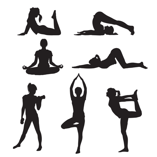 Femmes yoga pose silhouette vecteur matériel ensemble 01  