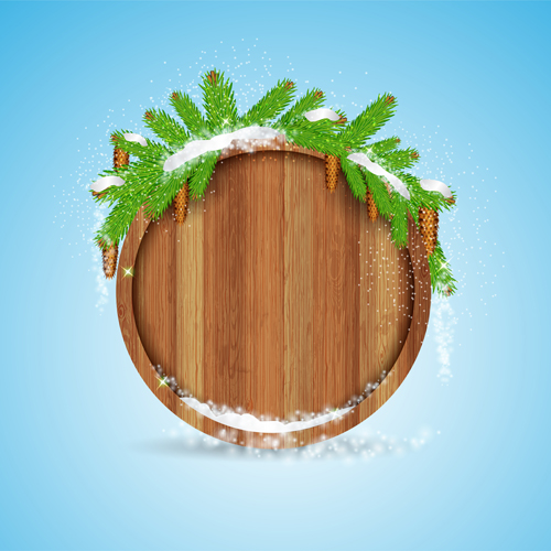 Wood barrel with christmas background design vector 06  