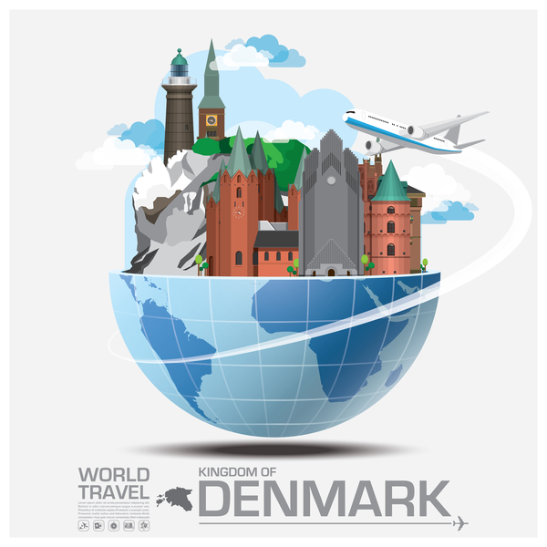 Voyage du monde de modèle de vecteur de Danemark  