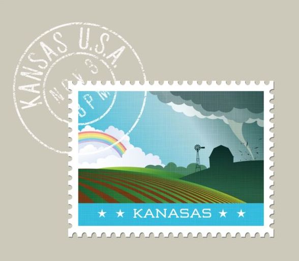 Kansas Briefmarke Vorlage Vektor  