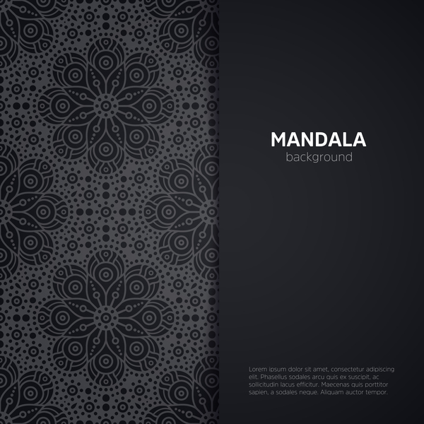 Mandalamuster mit schwarzem Hintergrundvektor 02  