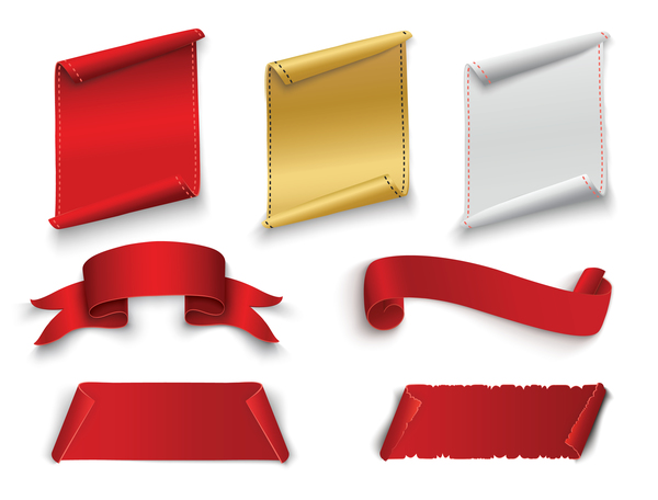 red ribbon with banners vector set  