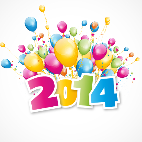 2014 with colored balloon background vector  