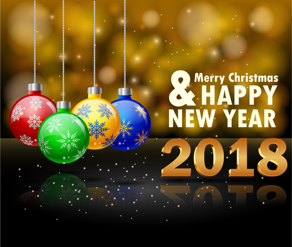 2018 nouvel an brouille fond avec le vecteur de boules de Noël  