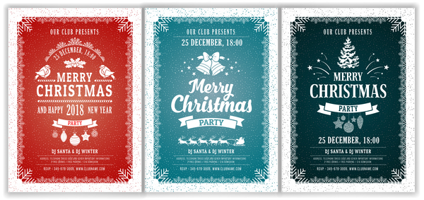 3 Kind christmas party poster template vector  