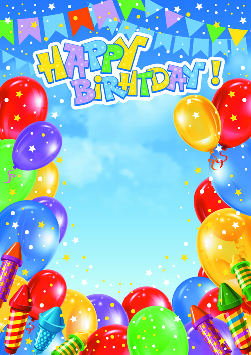 Happy Birthday Colorful Balloons background set 05  