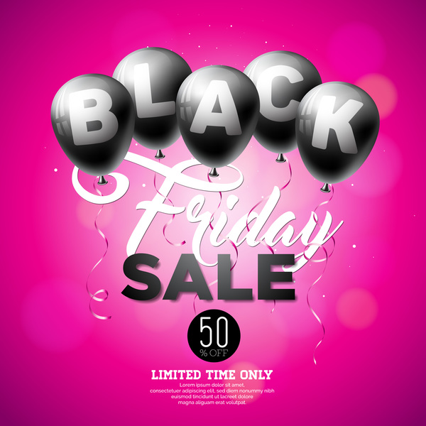 Balloons with black friday sale background vector 02  