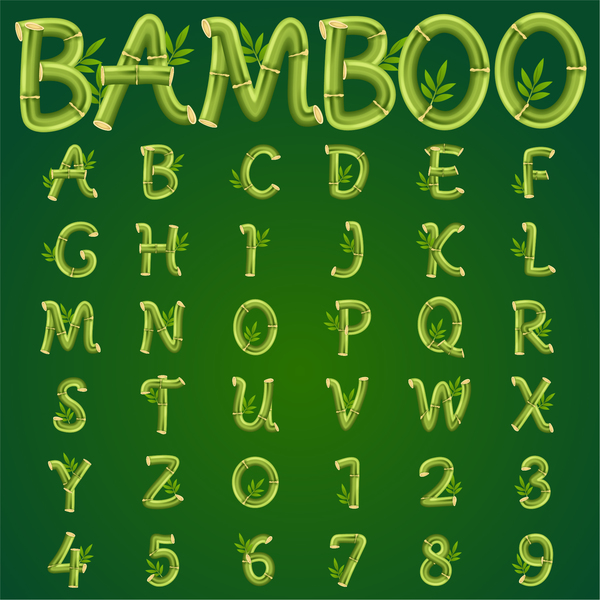 Bambus-Alphabet mit Nummer Vektor  