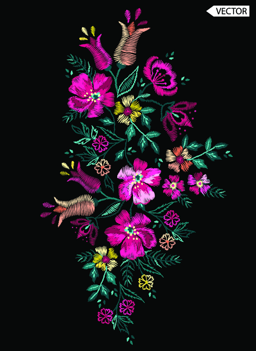 Beautiful embroidery flower design vector 02  