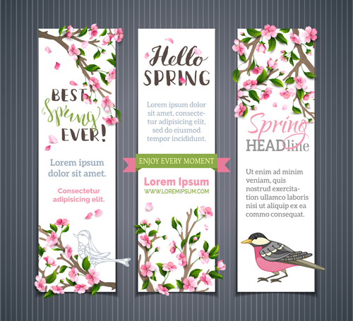 Beautiful flower with spring banners vector 02  