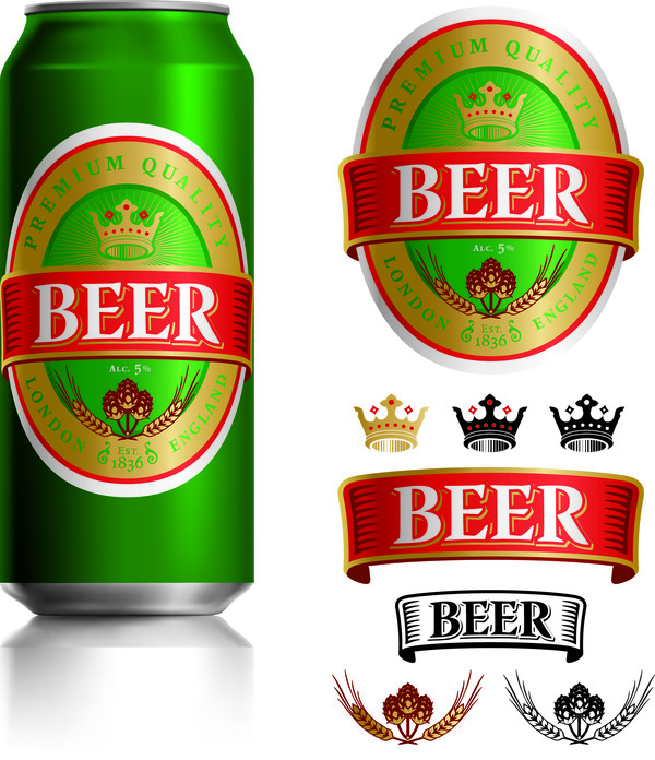 ビールのラベルベクトルとビール缶  