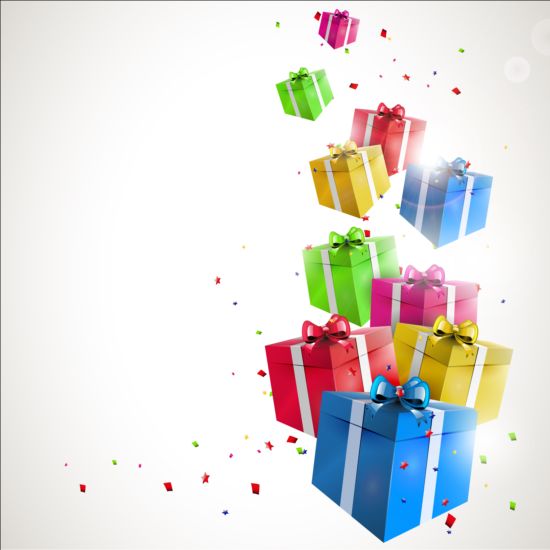 Birthday gift with confetti vector background  