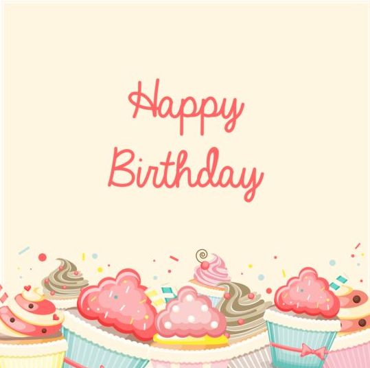 Birthday vintage background with cupcake vector  