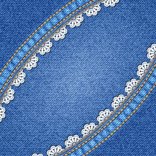 Blue denim textured with lace background vector  