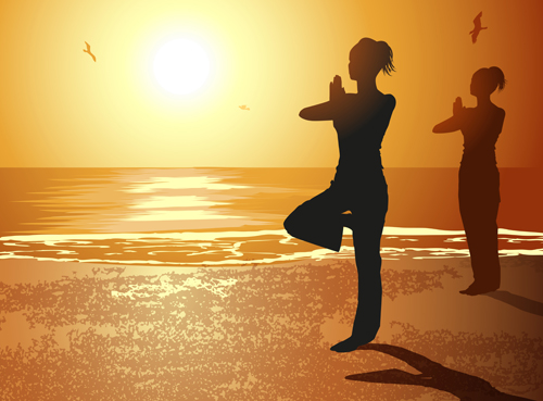 Creative yoga and sunset vector 04  