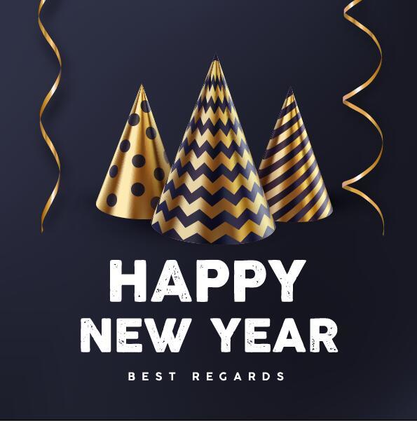 金の装飾ベクトルとダークブルーの新年の背景  