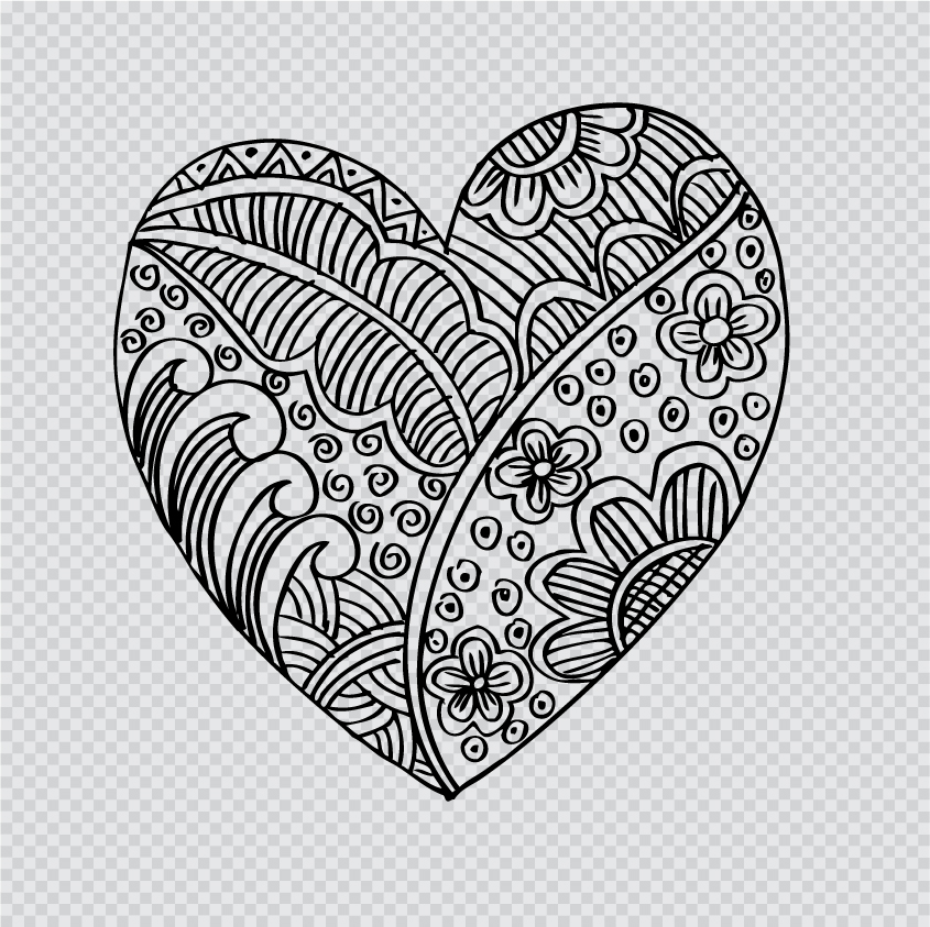 Doodle heart with floral vector material 05  
