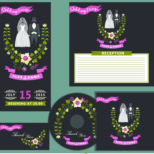 Elegant invitation card with CD cover vector 01  