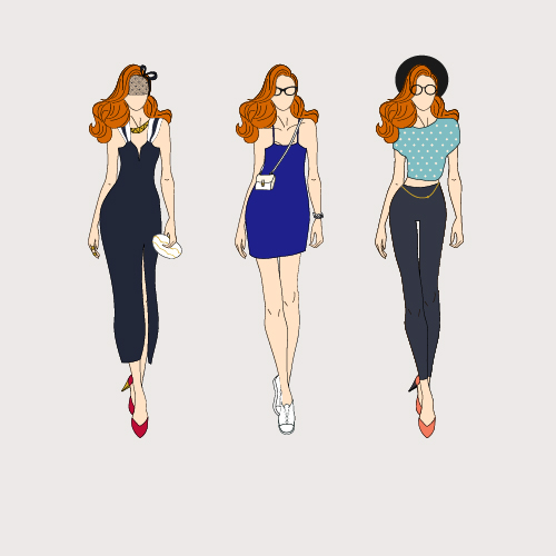 Fashion models hand drawing vector material 03  