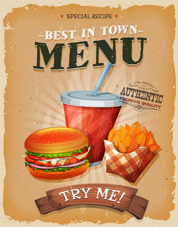 Fast food menu poster and barbecue retro vector 02  