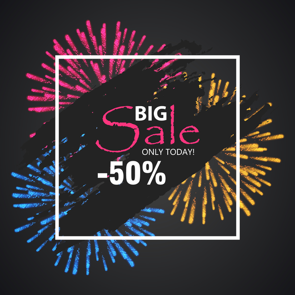 Fireworks with sale background vector 04  