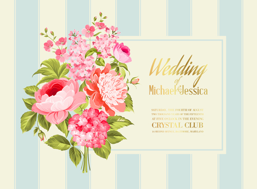 Floral marriage invitation cards vintage vectors 05  