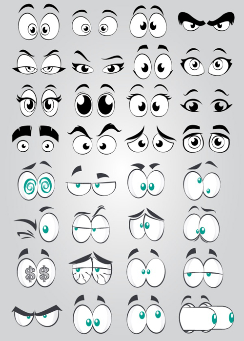 Funny comics eyes vector material  