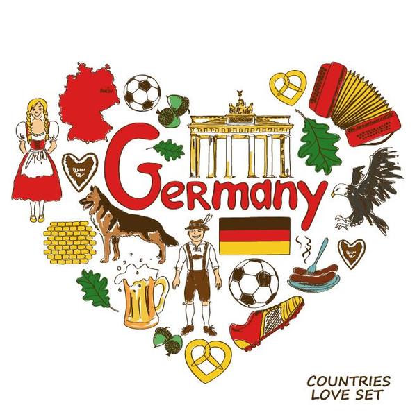 Éléments de pays Allemagne avec vecteur de forme de coeur  