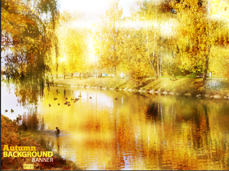 Golden autumn scenery vector background art 02  