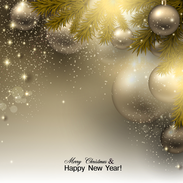 Golden Christmas Ball med nytt år Gratulations kort vektor  