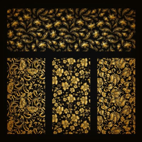 Golden floral ornaments vector material 01  