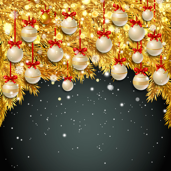 Goldene Kiefernnadeln mit Weihnachtskugelvektor  