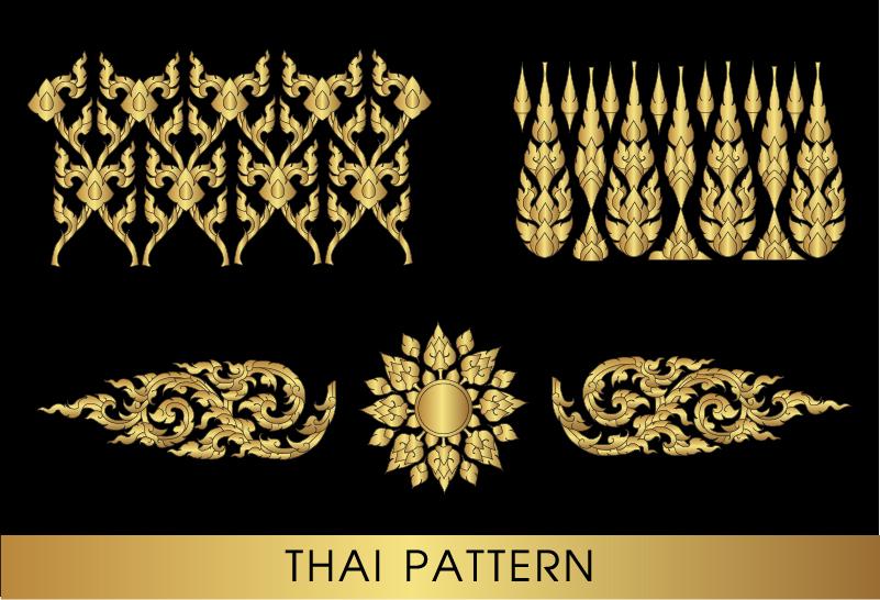 Golden thai ornaments art vector material 08  