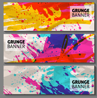 Grunge watercolor banners set vector material 02  