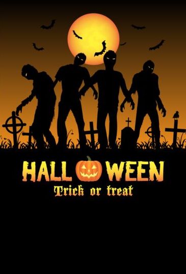 Halloween nacht achtergrond met zombies vector 05  