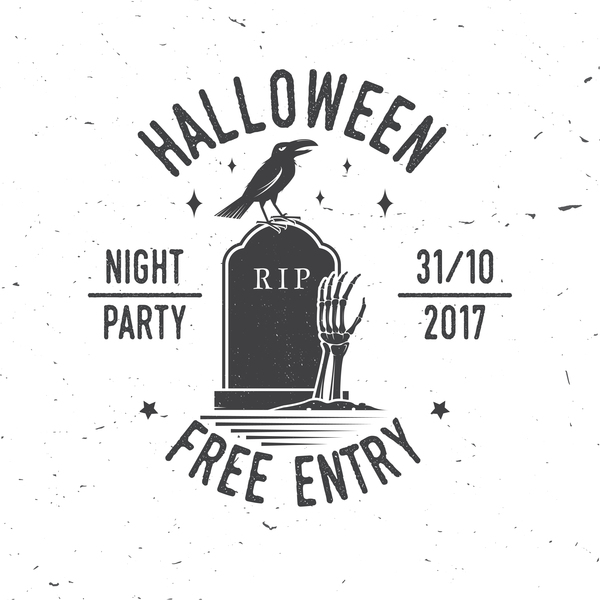Halloween-Partyaufkleber mit Krähevektor 02  