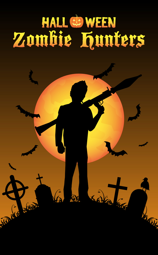 Halloween-Zombiejägerplakat-Vektordesign 03  