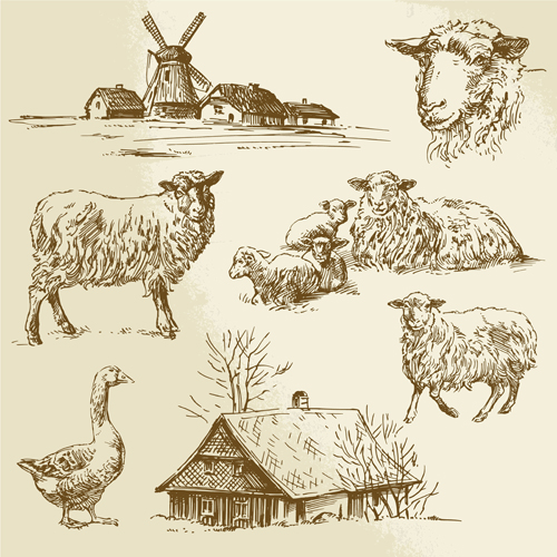 Hand drawn agriculture with farm vectors 03  