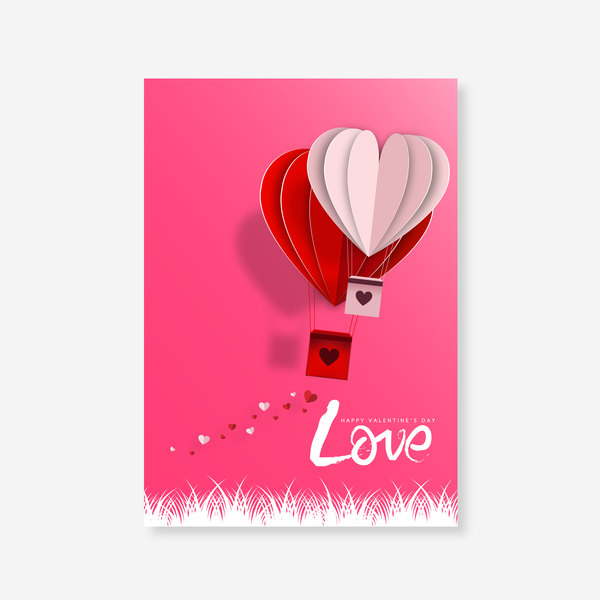 Happy Valentines Day Greeting card with origami vector 01  
