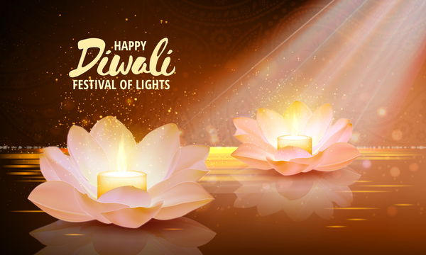 Joyeux diwali avec festival de vecteur de fond clair 09  