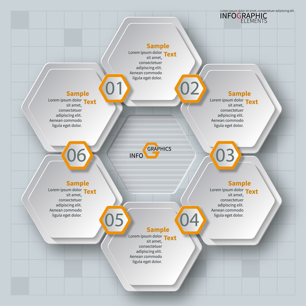 Honeycomb business infographics template vectors set 12  