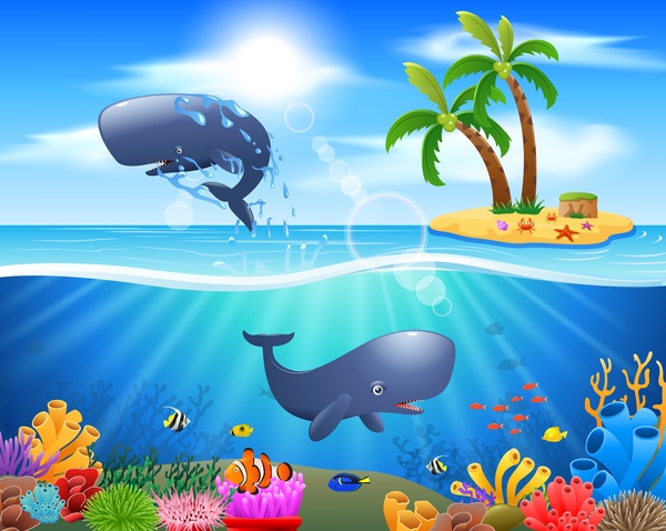 Island with underwater world design vector 04  